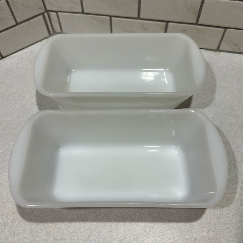 Glasbake J522 10” Loaf Pan 1.5 Qt White Milk Glass Set  / Vintage